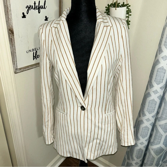 Single-breasted camel/white striped Blazer - Picture 1 of 9